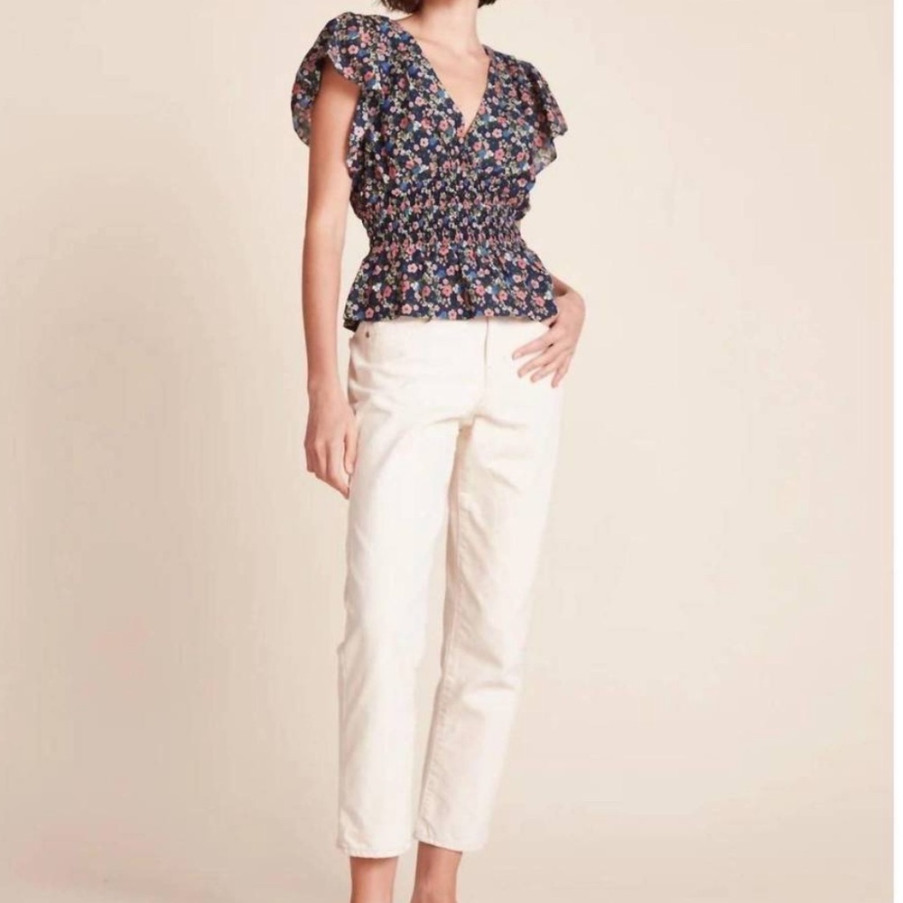 Trovata Paloma Cotton Silk Ruched Blouse Floral in Rolling Hills Size Large - Picture 4 of 15